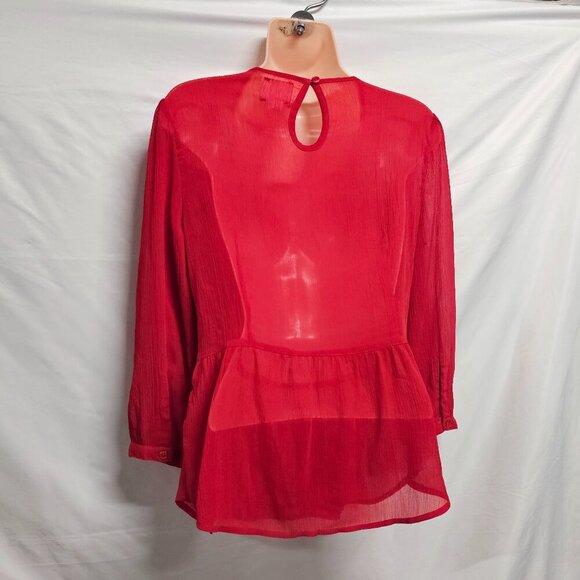 Maeve Anthropologie Embellished Top Blouse Women Size 12 Red Lined Chiffon - Picture 7 of 13